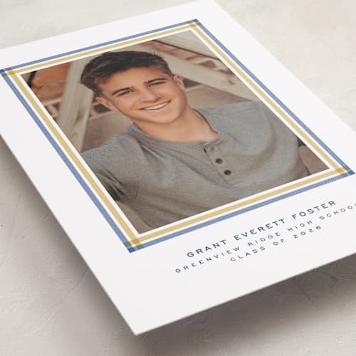 This is a night sky graduation announcements with standard by Lea Delaveris called woven frame printing on recycled smooth signature in standard