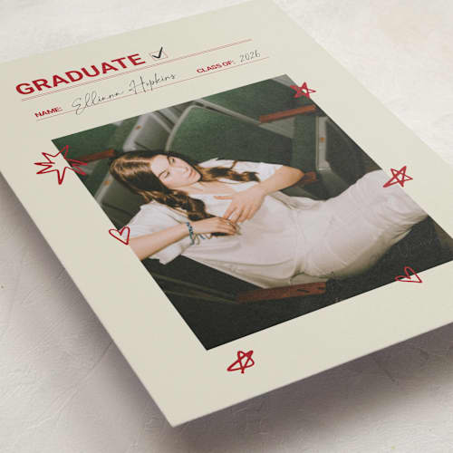 This is a parchment graduation announcements with standard by Zove Ahhh called checklist complete printing on recycled smooth signature in standard