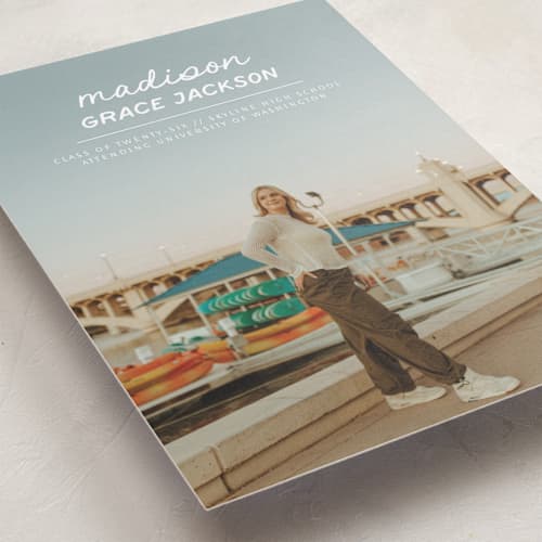 This is a snow graduation announcements with standard by Stephanie Heinrich Godbout called handwritten stack printing on recycled smooth signature in standard