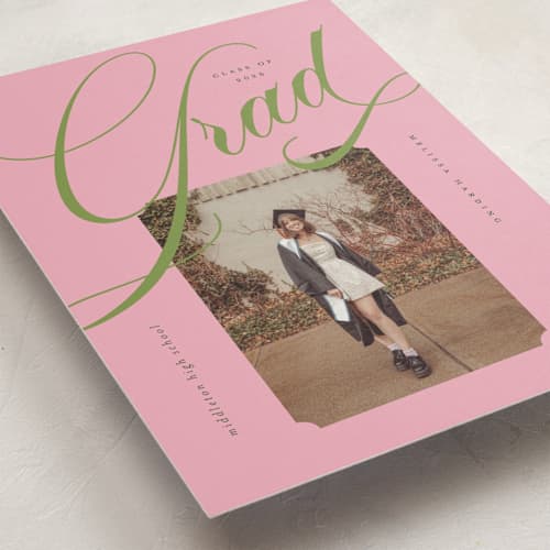 This is a strawberry matcha graduation announcements with standard by Vera Lim called bold.. printing on recycled smooth signature in standard