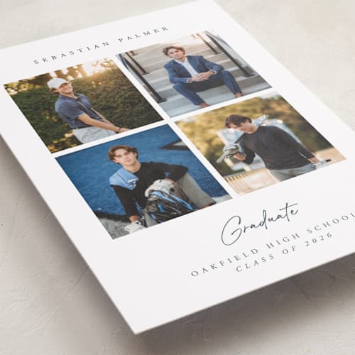 This is a indigo graduation announcements with standard by Pippa Shaw called quattro printing on recycled smooth signature in standard