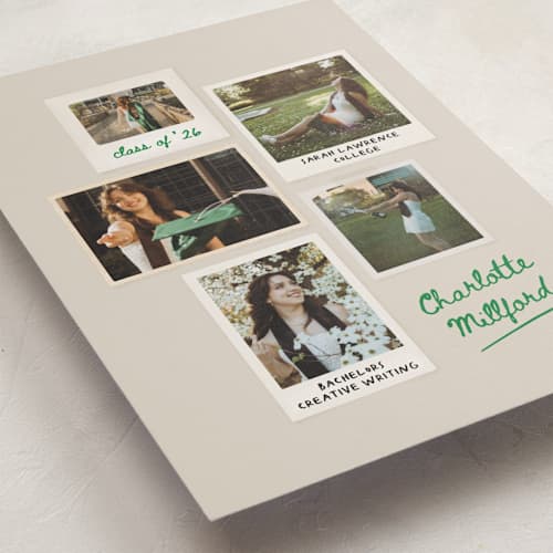 This is a cement graduation announcements with standard by Kamala Nahas called ephemeral printing on recycled smooth signature in standard