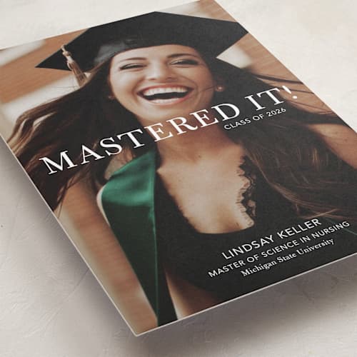 This is a snow graduation announcements with standard by Stacie Stankos called mastered it printing on recycled smooth signature in standard