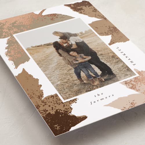 This is a acorn thanksgiving cards invitations with foil pressed by Angela Garrick called autumn printing on recycled smooth signature in standard