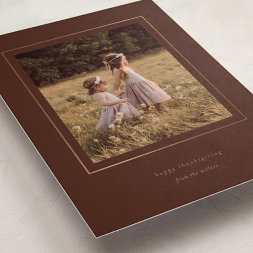 This is a chestnut thanksgiving cards invitations with foil pressed by Ani Somi called timeless printing on recycled smooth signature in standard