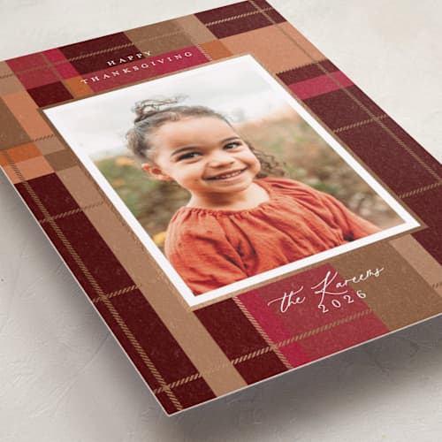 This is a spice thanksgiving cards invitations with foil pressed by Hudson meet Rose called - fall plaid - printing on recycled smooth signature in standard