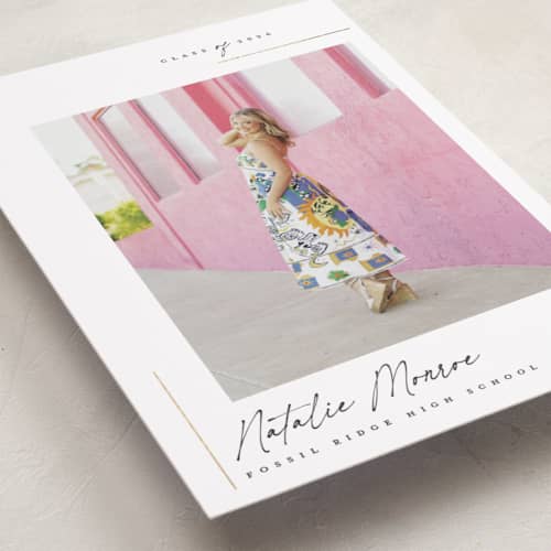This is a cotton graduation announcements with foil pressed by Carolyn Nicks called clean printing on recycled smooth signature in standard