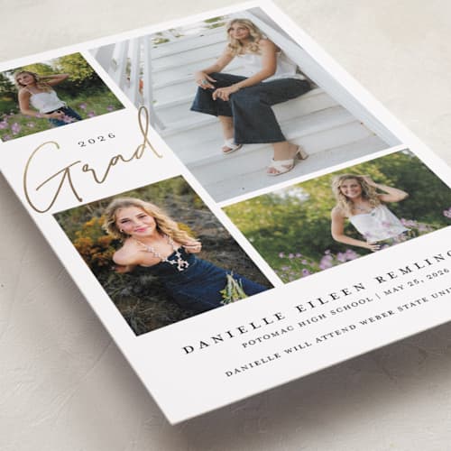 This is a cloud graduation announcements with foil pressed by That Girl Press called around the corner printing on recycled smooth signature in standard