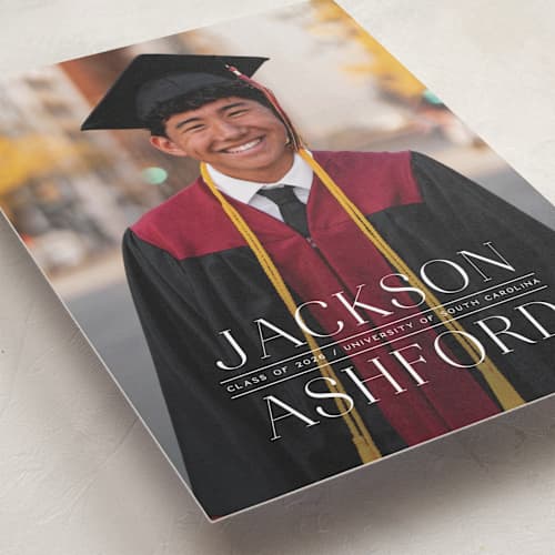 This is a limestone graduation announcements with standard by Erica Krystek called classy stack printing on recycled smooth signature in standard