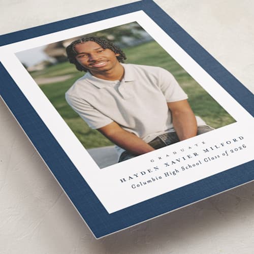 This is a jeans graduation announcements with standard by Lea Delaveris called linen frame printing on recycled smooth signature in standard
