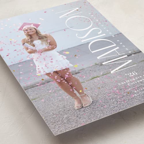 This is a snow graduation announcements with standard by Owl and Toad called pillar printing on recycled smooth signature in standard