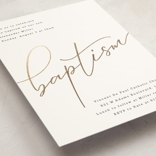 This is a ink baptism and christening announcements with foil pressed by Hudson meet Rose called golden printing on signature in standard