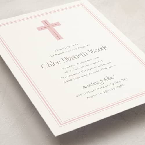 This is a cotton candy baptism and christening announcements with foil pressed by Jessica Williams called aria printing on signature in standard