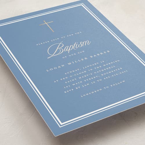 This is a province baptism and christening announcements with foil pressed by Stacey Meacham called classic blessings printing on signature in standard