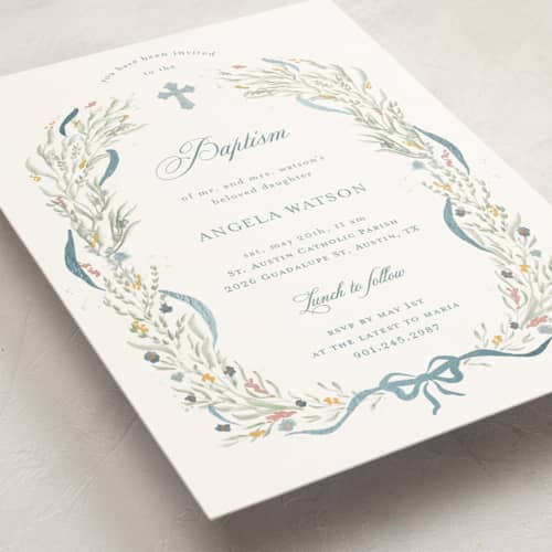 This is a frost baptism and christening announcements with foil pressed by Jelena Vuletic called ciel printing on signature in standard