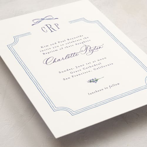 This is a tuscany baptism and christening announcements with standard by Claudia Orengo called lavender printing on signature in standard