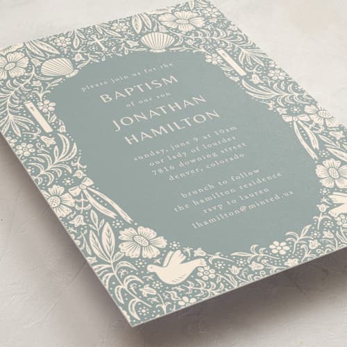 This is a bluebell baptism and christening announcements with standard by Stephanie Biller called delightful printing on signature in standard