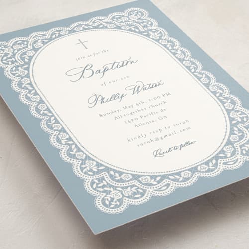 This is a sky baptism and christening announcements with standard by Christy Hy Lee called delicated lace printing on signature in standard