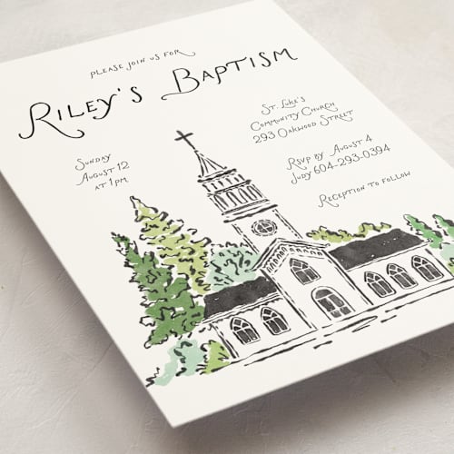 This is a pine baptism and christening announcements with standard by Vivian Yiwing called church printing on signature in standard