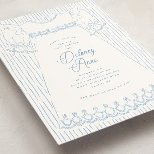 This is a dreamy baptism and christening announcements with standard by Charter Oaks Creative called sweet gown printing on signature in standard