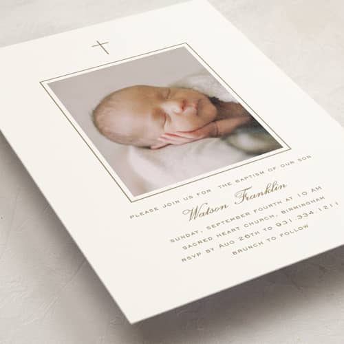 This is a cafe baptism and christening announcements with standard by Stacey Meacham called simply framed printing on signature in standard