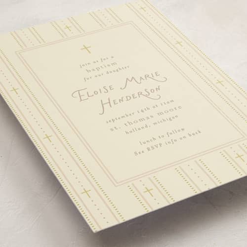 This is a parchment baptism and christening announcements with standard by Ellen Schlegelmilch called eloise printing on signature in standard