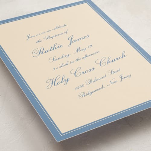 This is a denim baptism and christening announcements with standard by Pixel and Hank called minimal baptism printing on signature in standard
