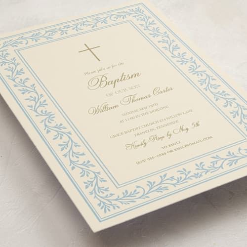 This is a fountain baptism and christening announcements with standard by Rina Ozum called graceful baptism printing on signature in standard