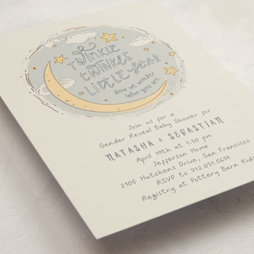 This is a happy foil stamped baby shower invitations with foil pressed by letterfix called twinkle printing on signature in standard