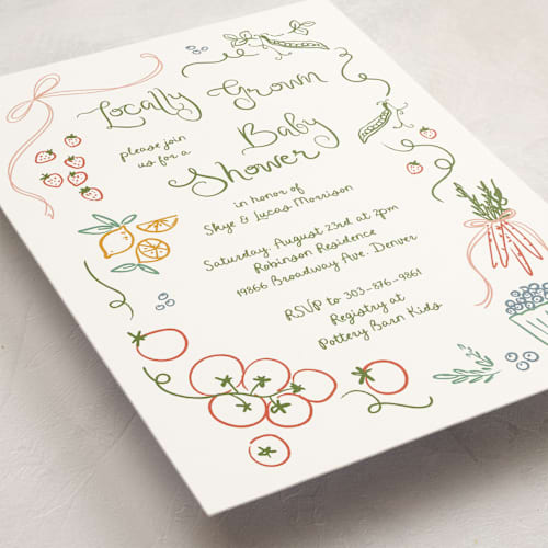 This is a meadow baby shower invitations with standard by Jenna Holcomb called locally grown sketch printing on signature in standard