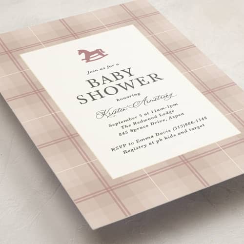 This is a blush baby shower invitations with standard by Kate Ahn called wesley printing on signature in standard