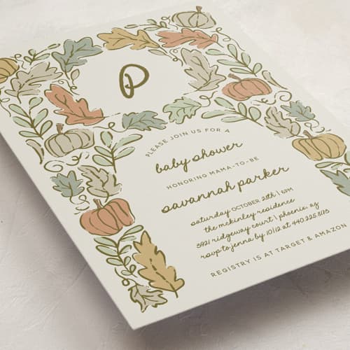 This is a natural baby shower invitations with standard by Kelly Watkins called vintage autumn printing on signature in standard