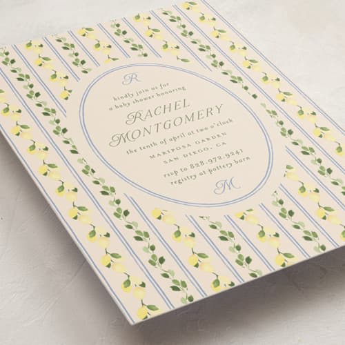 This is a rome baby shower invitations with standard by Claudia Orengo called limoncello printing on signature in standard