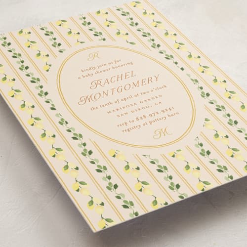 This is a bari baby shower invitations with standard by Claudia Orengo called limoncello printing on signature in standard