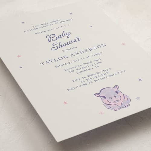 This is a twilight frost baby shower invitations with standard by Cass Loh called baby hippo printing on signature in standard