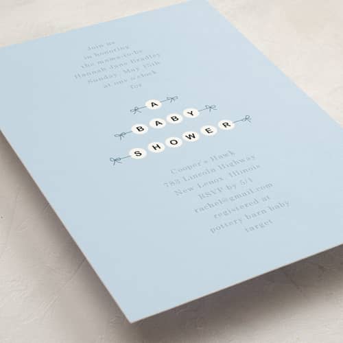 This is a aqua baby shower invitations with standard by Baumbirdy called mom era printing on signature in standard