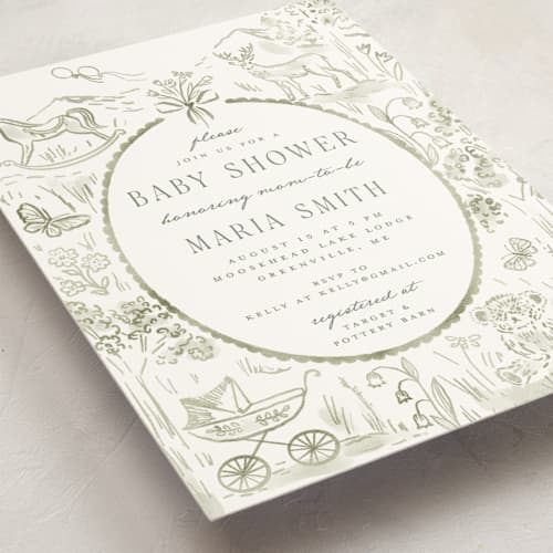 This is a sage baby shower invitations with standard by Petra Kern called adventure printing on signature in standard