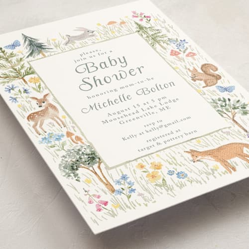 This is a meadow baby shower invitations with standard by Petra Kern called woodland welcome printing on signature in standard