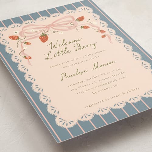 This is a juniper baby shower invitations with standard by Vera Lim called little berry printing on signature in standard