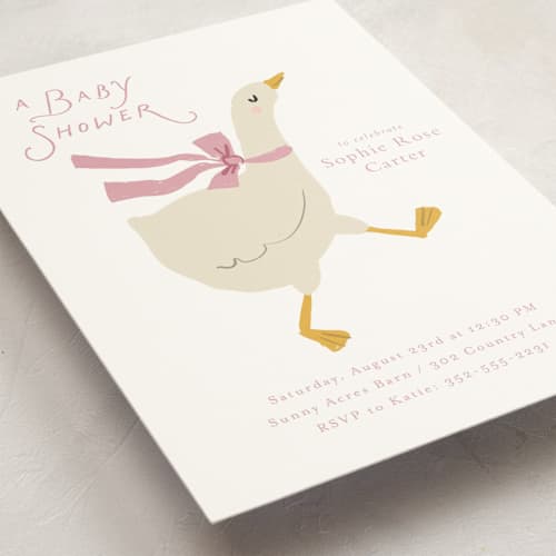 This is a rose baby shower invitations with standard by Lori Wemple called goose printing on signature in standard