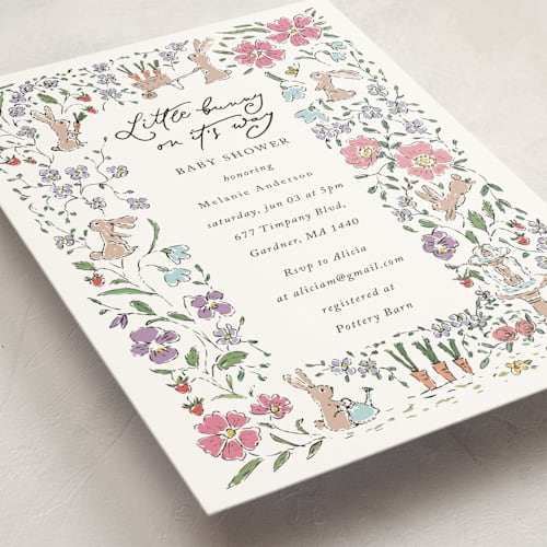 This is a icing baby shower invitations with standard by samovilka called rabbitandflowers printing on signature in standard