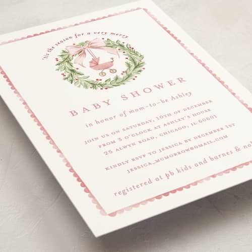 This is a candycane baby shower invitations with standard by Sarah Knight called a very merry baby shower printing on signature in standard