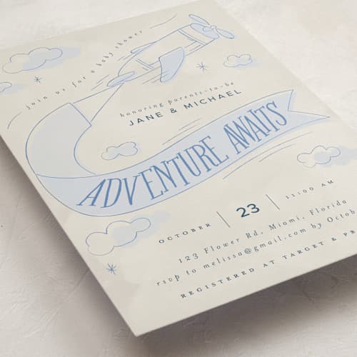 This is a sky baby shower invitations with standard by Vera Lim called fly with me printing on signature in standard