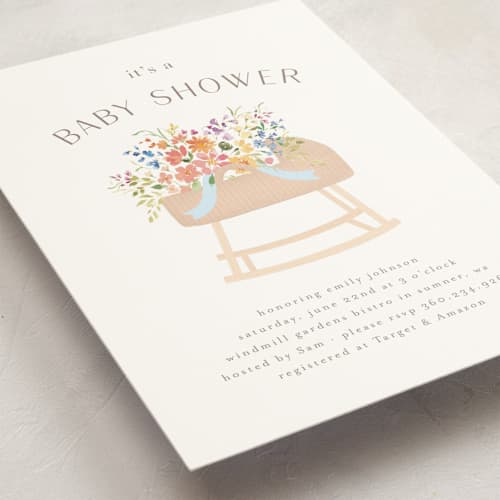 This is a summer baby shower invitations with standard by Itsy Belle Studio called baby basket printing on signature in standard