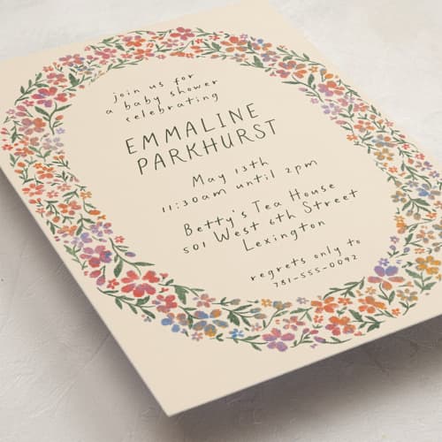 This is a confetti baby shower invitations with standard by 2birdstone called wildflowers printing on signature in standard