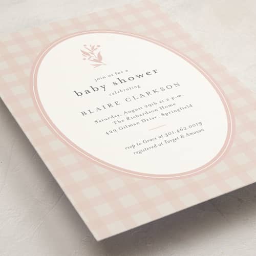 This is a ballet slipper baby shower invitations with standard by Jessica Williams called delicate bloom printing on signature in standard