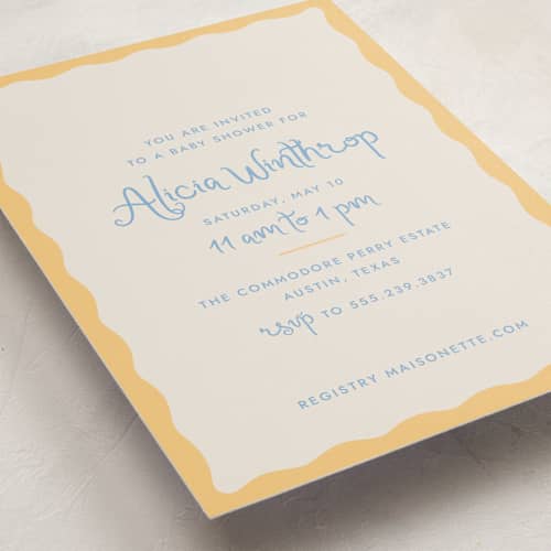 This is a melon baby shower invitations with standard by Megan Davis called augusta printing on signature in standard