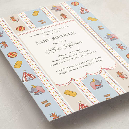 This is a elephant baby shower invitations with standard by Corinne Malesic called disney's dumbo circus printing on signature in standard