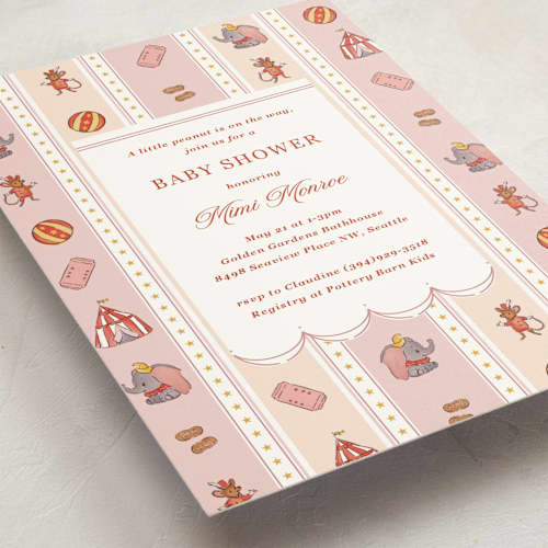 This is a cotton candy baby shower invitations with standard by Corinne Malesic called disney's dumbo circus printing on signature in standard