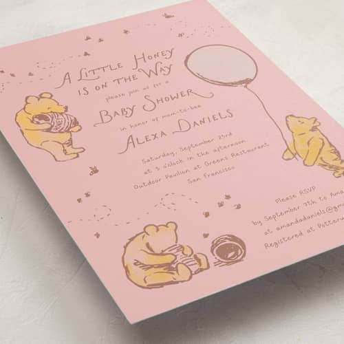 This is a cupcake baby shower invitations with standard by Jenna Holcomb called disney's winnie the pooh little honey printing on signature in standard